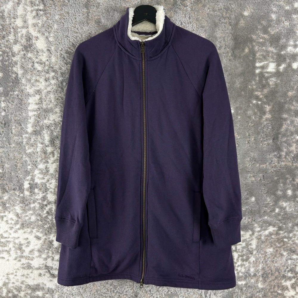LL Bean Size M Fleece Lined Outdoor Mock Neck Jacket Purple‎ Long Sleeve